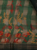 Bottle Green and Black Checked Floral Design Cotton Saree