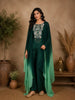 Bottle Green Beads and Stones Embroidered Design Chiffon Crop Top with Palazzo Suit