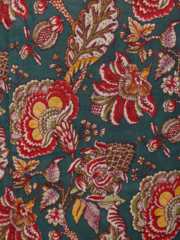Bottle Green Floral Design Printed Cotton Salwar Suit - Diadem