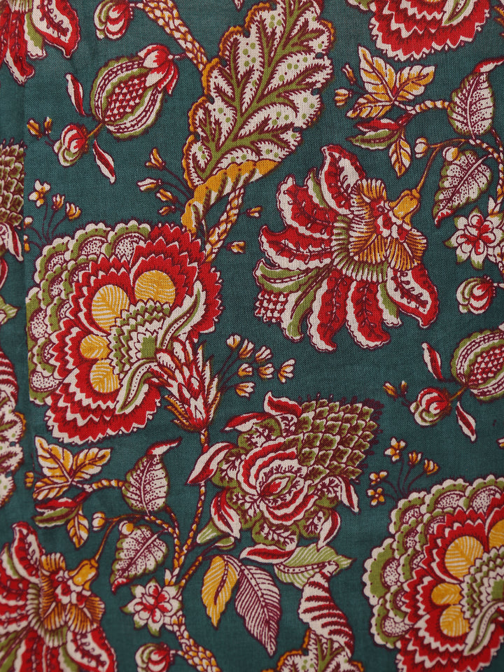Bottle Green Floral Design Printed Cotton Salwar Suit - Diadem