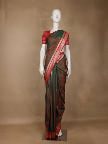 Bottle Green Floral Design Silk Saree - Diadem