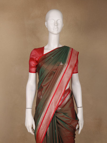 Bottle Green Floral Design Silk Saree - Diadem