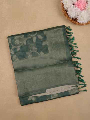 Bottle Green Floral Design Tissue Silk Saree - Diadem