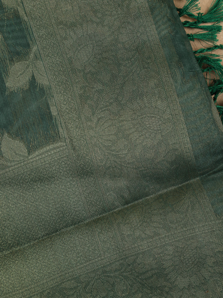 Bottle Green Floral Design Tissue Silk Saree - Diadem