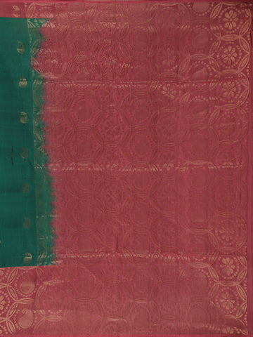Bottle Green Floral Design Woven Soft Silk Saree - Diadem