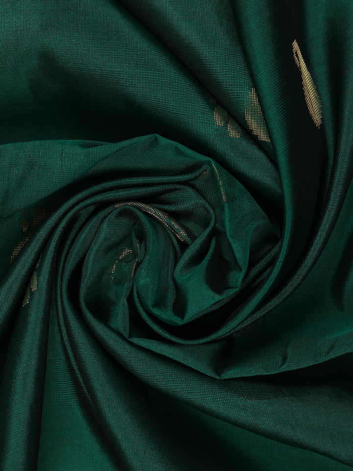 Bottle Green Floral Design Woven Soft Silk Saree - Diadem