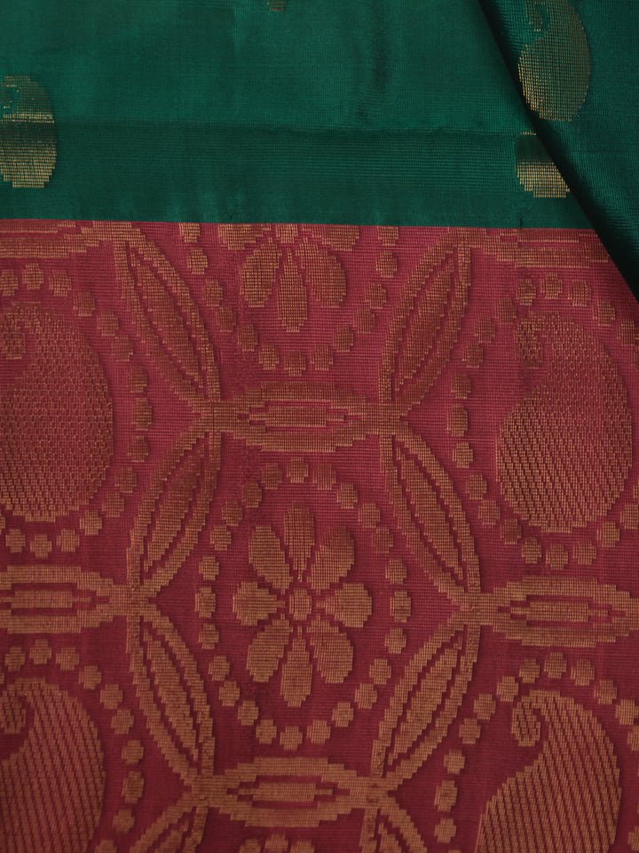 Bottle Green Floral Design Woven Soft Silk Saree - Diadem