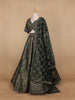 Bottle Green Floral Embroidered Semi Silk Lehenga for Brides - Diadem