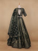 Bottle Green Floral Embroidered Semi Silk Lehenga for Brides - Diadem