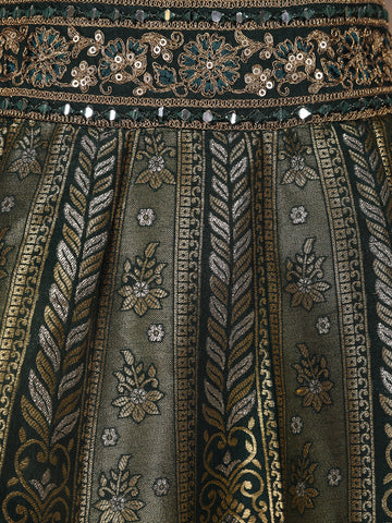 Bottle Green Floral Embroidered Semi Silk Lehenga for Brides - Diadem