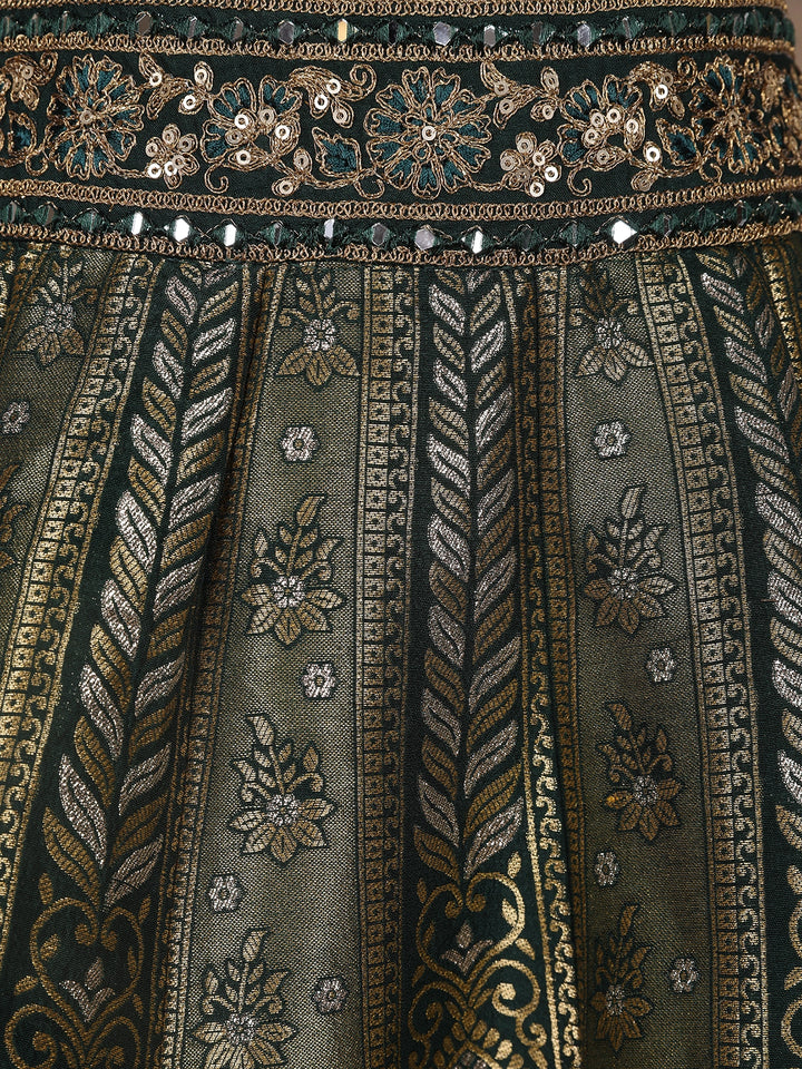 Bottle Green Floral Embroidered Semi Silk Lehenga for Brides - Diadem