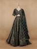 Bottle Green Floral Embroidered Semi Silk Lehenga for Brides - Diadem