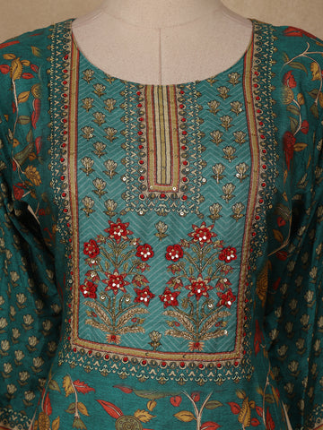 Bottle Green Floral Printed Rayon Kurti - Diadem