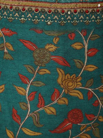 Bottle Green Floral Printed Rayon Kurti - Diadem