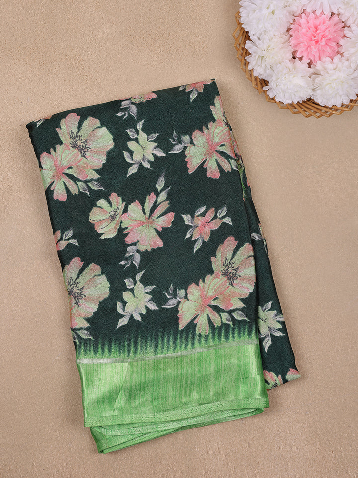 Bottle Green Floral Prints Fancy Georgette Saree - Diadem