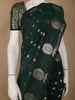 Bottle Green Leaf Motif Woven Banarasi Silk Saree - Diadem