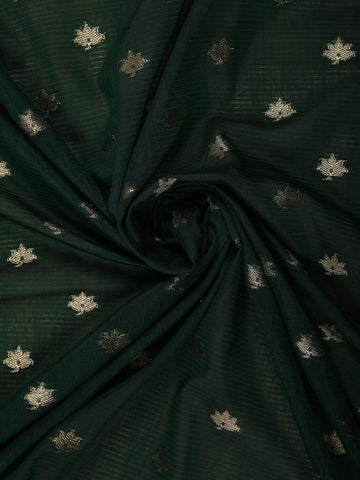 Bottle Green Leaf Motif Woven Banarasi Silk Saree - Diadem