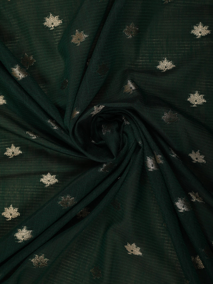 Bottle Green Leaf Motif Woven Banarasi Silk Saree - Diadem