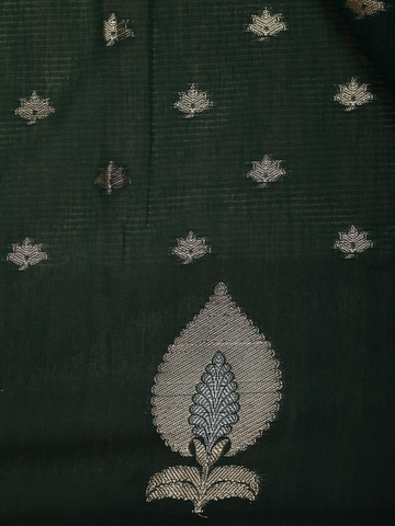 Bottle Green Leaf Motif Woven Banarasi Silk Saree - Diadem