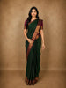 Bottle Green Mini Checked Woven Design Kanchipuram Silk Saree with Contrast Zari Border