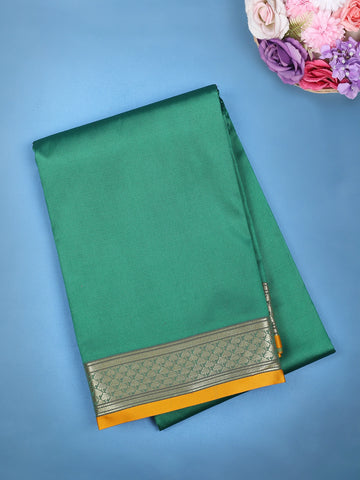 Bottle Green Silver Zari Border with Mustard Selvedge Soft Silk Saree - Diadem