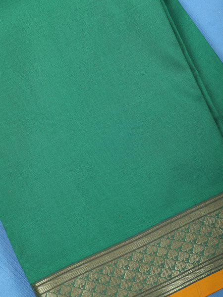 Bottle Green Silver Zari Border with Mustard Selvedge Soft Silk Saree - Diadem