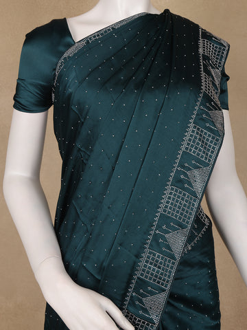 Bottle Green Stone Embellishment Chiffon Saree - Diadem