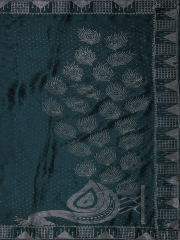 Bottle Green Stone Embellishment Chiffon Saree - Diadem
