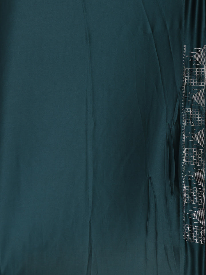 Bottle Green Stone Embellishment Chiffon Saree - Diadem