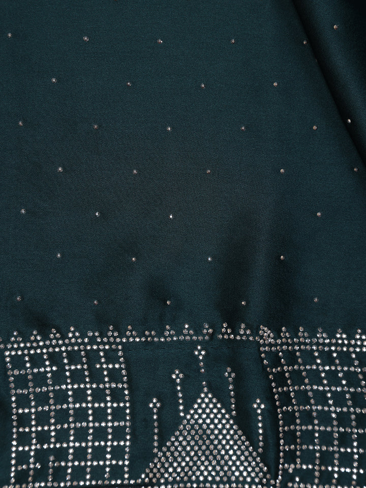 Bottle Green Stone Embellishment Chiffon Saree - Diadem