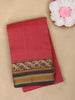 Brick Red Solid Design Cotton Saree With Contrast Border