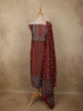 Brick Red Traditional Ajrakh Printed Design Cotton Unstitched Salwar Material with Dupatta