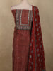 Brick Red Traditional Ajrakh Printed Design Cotton Unstitched Salwar Material with Dupatta