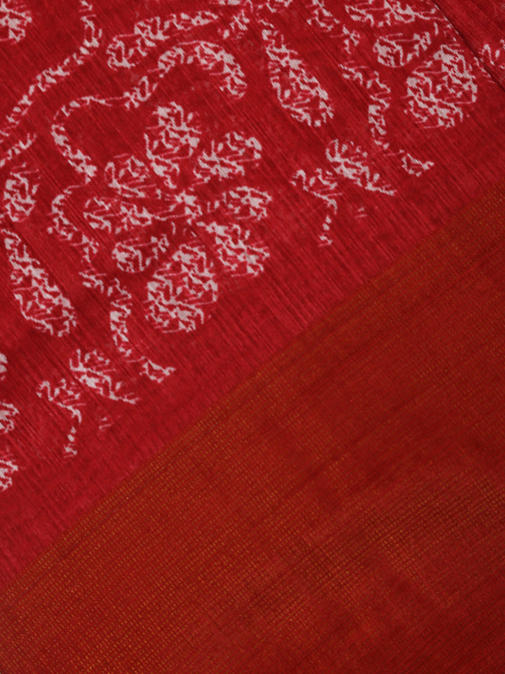 Brick Red Floral Printed Cotton Saree - Diadem