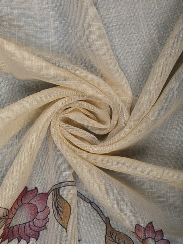 Brick Red Kalamkari Inspired Floral Printed Cotton Saree - Diadem