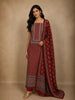 Brick Red Traditional Ajrakh Printed Design Cotton Unstitched Salwar Material with Dupatta