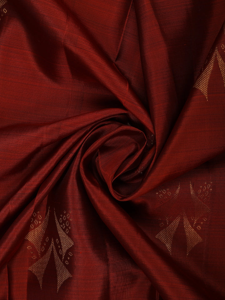 Brick Red Woven Zari Border Silk Saree - Diadem