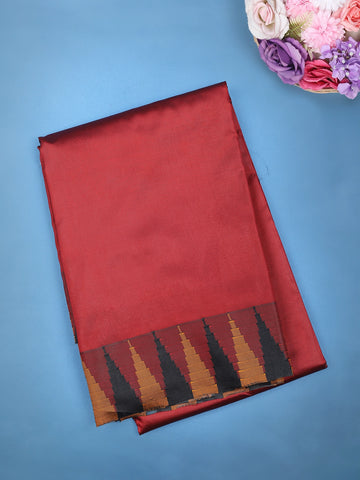Brick Red Zig-Zag Design Border Soft Silk Saree - Diadem