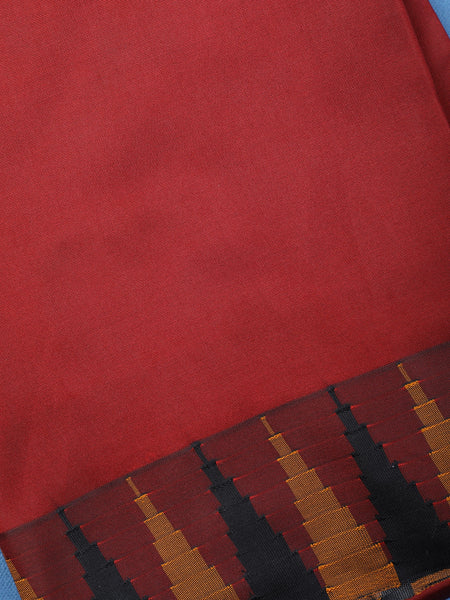 Brick Red Zig-Zag Design Border Soft Silk Saree - Diadem