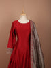Bridal Red Heavy Sequins Embroidered Design Semi Silk Long Anarkali Gown with Contrast Dupatta