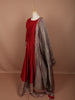 Bridal Red Heavy Sequins Embroidered Design Semi Silk Long Anarkali Gown with Contrast Dupatta