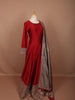 Bridal Red Heavy Sequins Embroidered Design Semi Silk Long Anarkali Gown with Contrast Dupatta