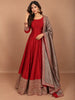 Bridal Red Heavy Sequins Embroidered Design Semi Silk Long Anarkali Gown with Contrast Dupatta