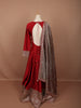 Bridal Red Heavy Sequins Embroidered Design Semi Silk Long Anarkali Gown with Contrast Dupatta