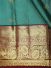 Bright Aqua Blue Mini checked and Butta Zari Woven Design Pure Kanchipuram Silk Saree with Contrast  Floral Zari Border