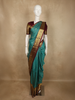 Bright Aqua Blue Mini checked and Butta Zari Woven Design Pure Kanchipuram Silk Saree with Contrast  Floral Zari Border