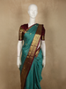 Bright Aqua Blue Mini checked and Butta Zari Woven Design Pure Kanchipuram Silk Saree with Contrast  Floral Zari Border