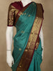 Bright Aqua Blue Mini checked and Butta Zari Woven Design Pure Kanchipuram Silk Saree with Contrast  Floral Zari Border