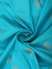 Bright Aqua Turquoise Blue Floral Butta Zari Woven Design Pure Banarasi Saree with Floral Zari Border