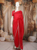 Bright Cherry Red Floral Sequins and Beads Embroidered Design Organza Party Wear Saree with Scalloped Border
